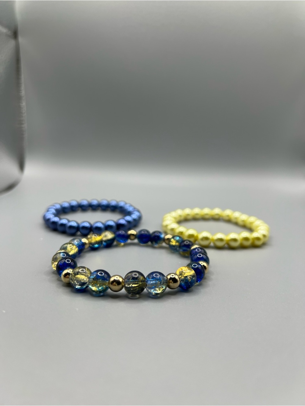 Handmade Glass & Pearl Beaded Bracelet Trio - Handmade #B0105T